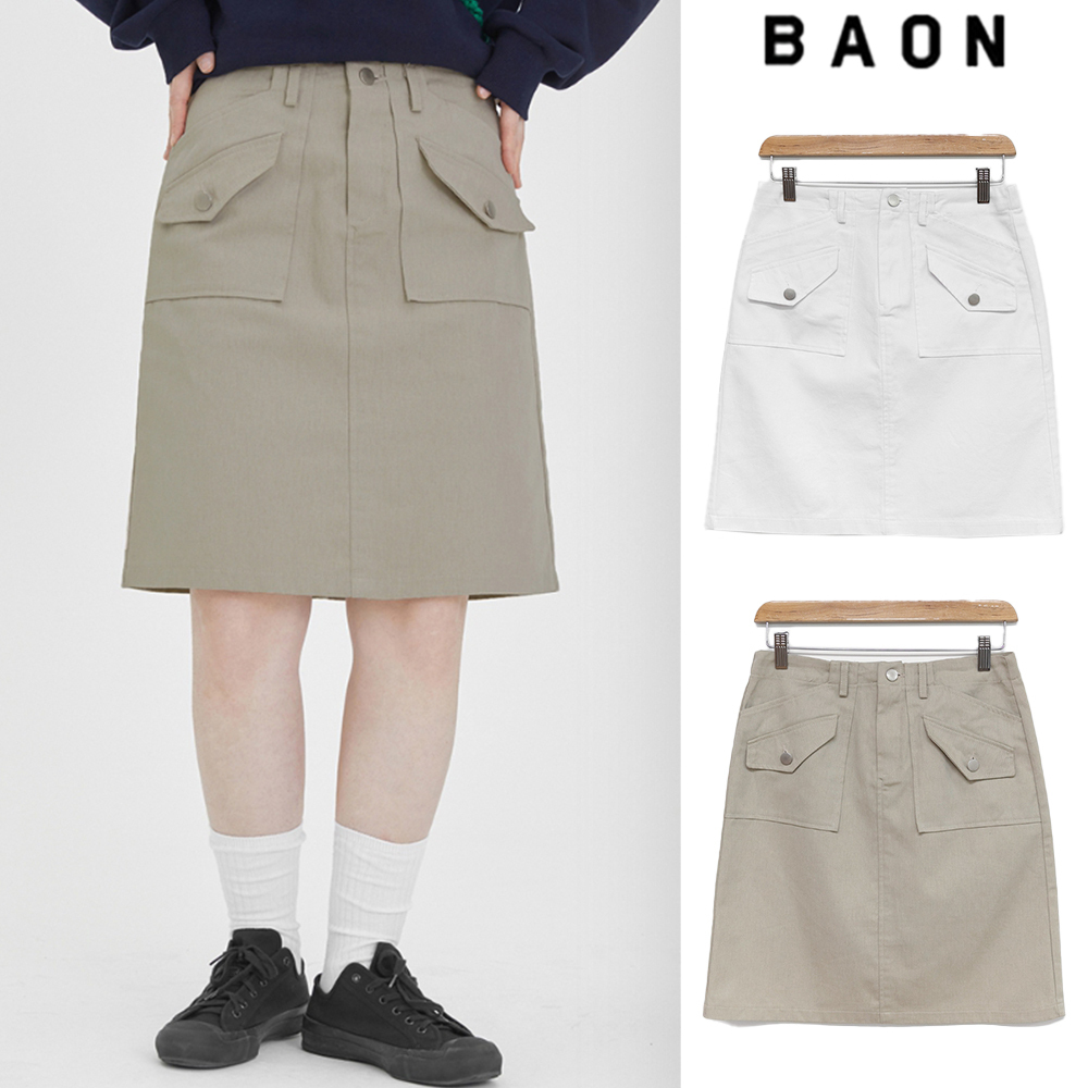 【BAON】23SS★ [BAONHOUSE] Fevor Pocket Cotton Midi Skirt