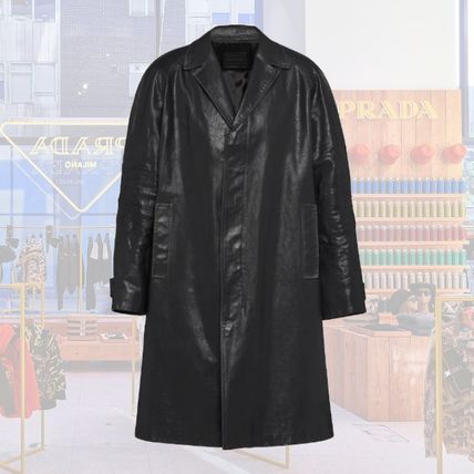 PRADA More Coats Plain Leather Long Coats