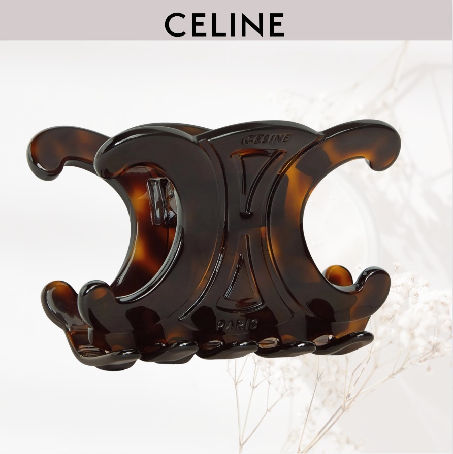 国内発送 CELINEトリオンフラージ ヘアクリップダークハバナ