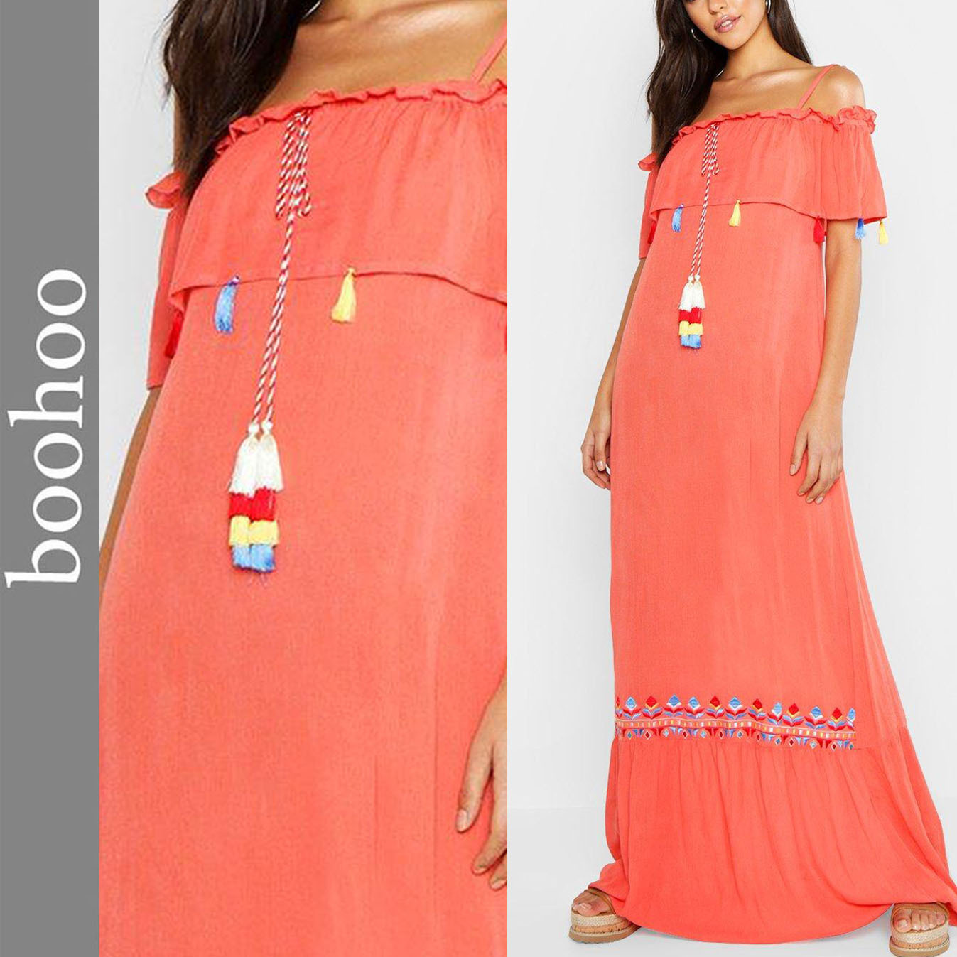 【国内即発】boohoo☆TALL エンブロイダリーマキシドレス
