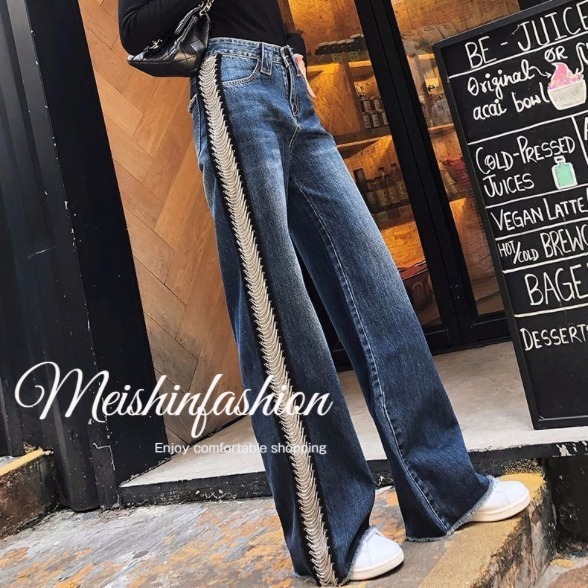 レディース ストレートパンツ サイド ライン ジーンズ c1031