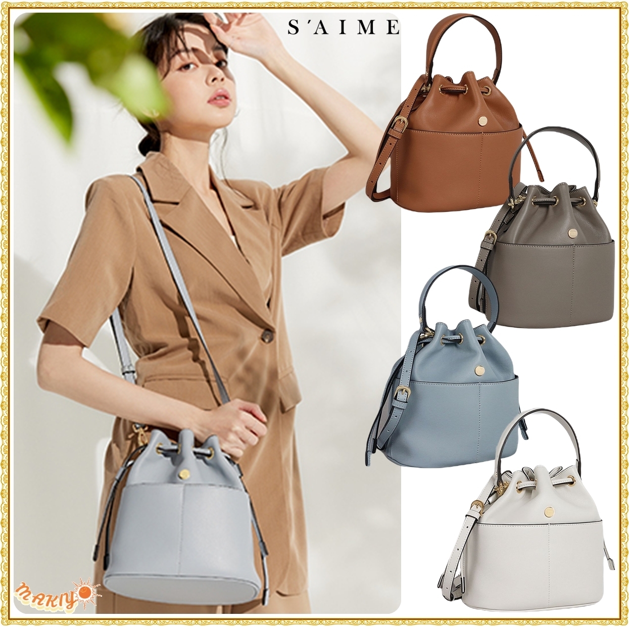 送料込★S’AIME★氣球真皮手提水桶包★本革 2wayバケットバッグ