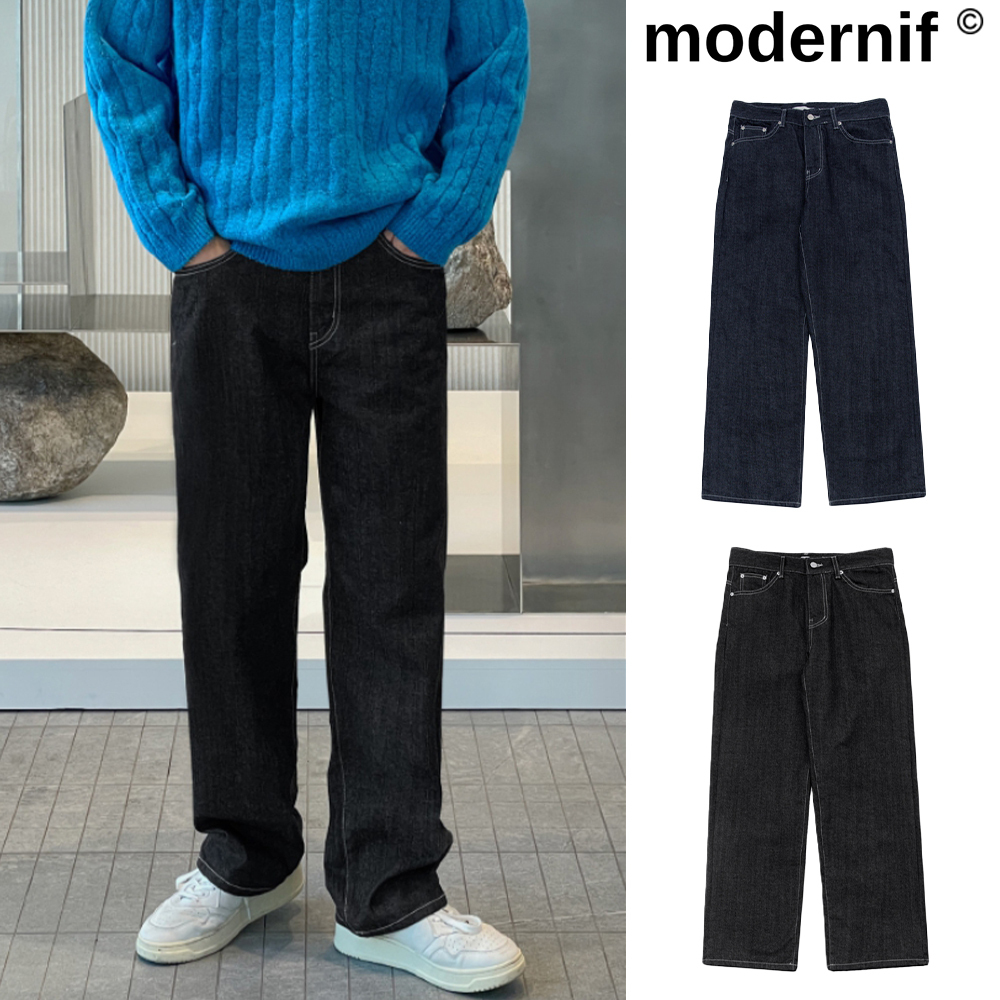 【MODERNIF】Karn Non-fade Raw Wide Denim Pants