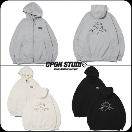 COMPAGNO Hoodies & Sweatshirts [COMPAGNO]★Enjoy CAT EMBROIDERED HOOD ZIP UP