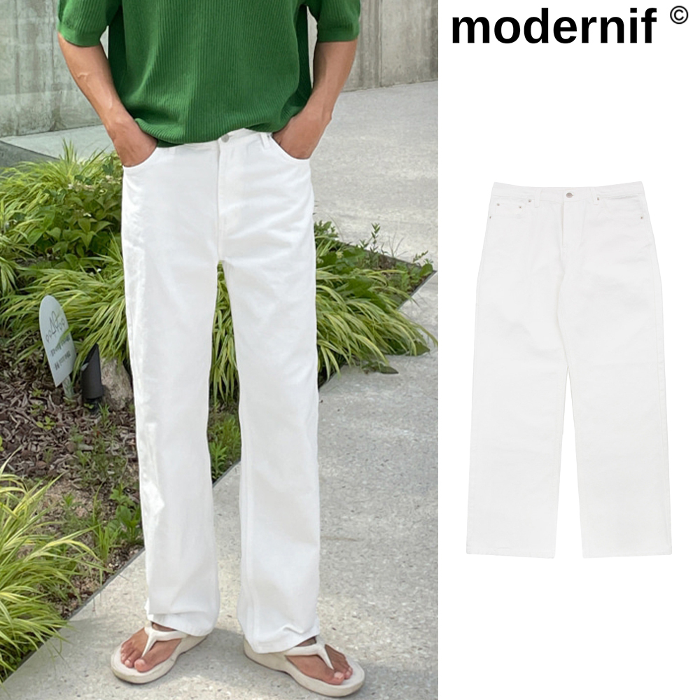 【MODERNIF】Billy Semi Wide White Jeans