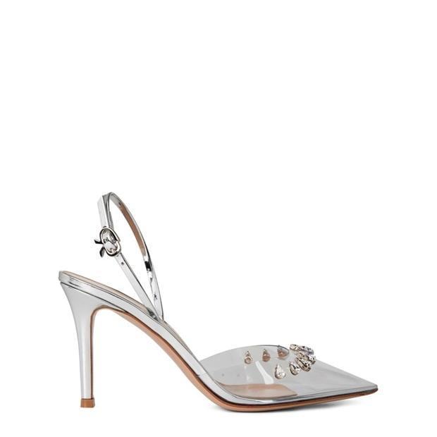 【GIANVITO ROSSI】plexi 85 レザー and pvc slingback パンプス