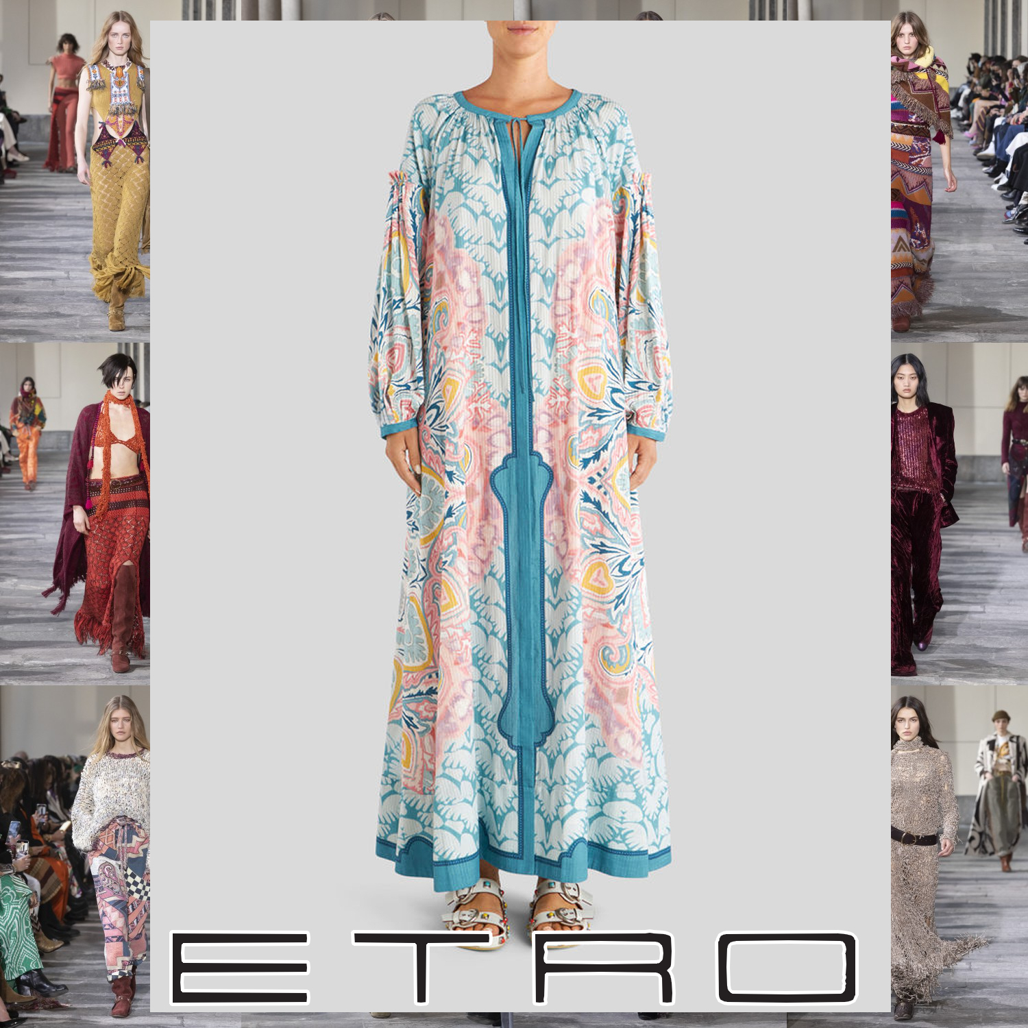 ETRO フラワー マキシプリント ワンピース ライトブルー