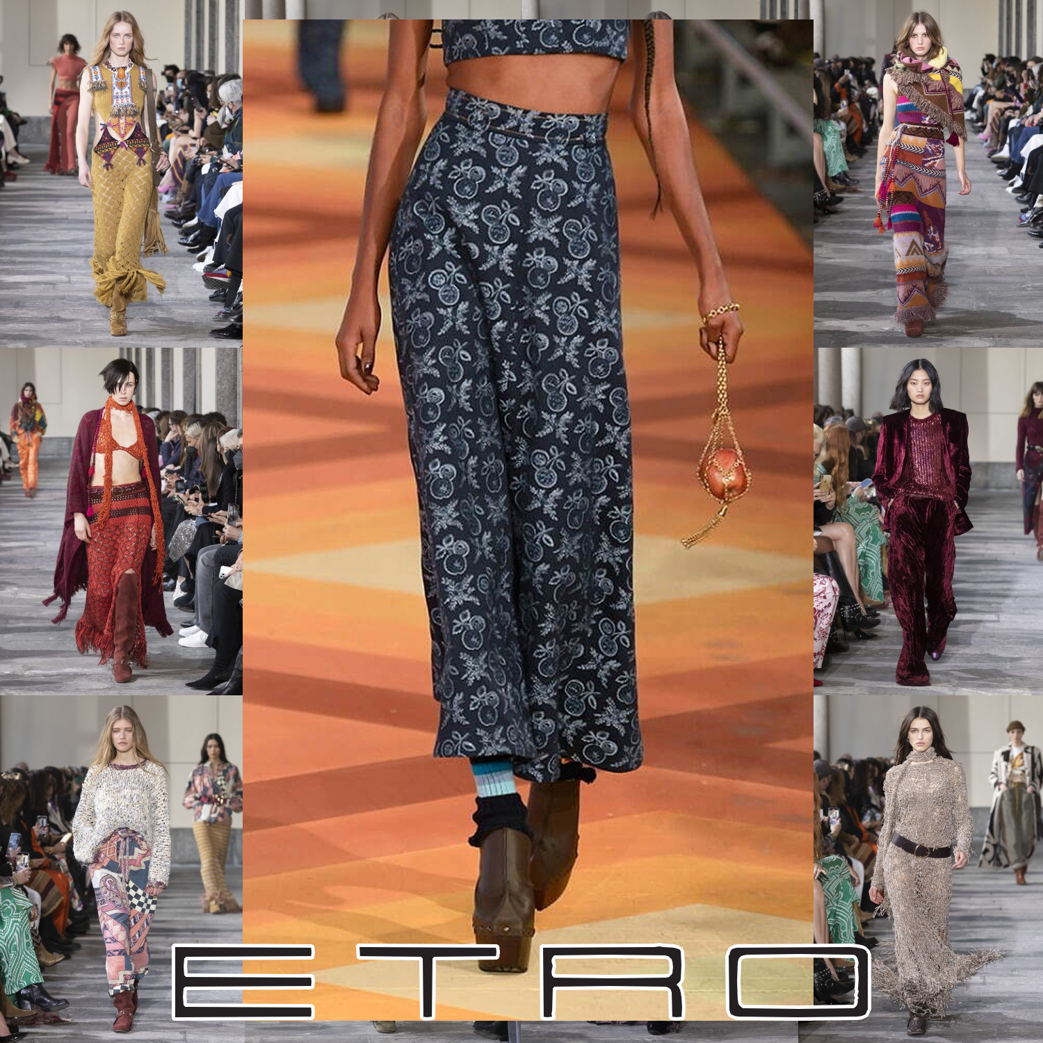 ETRO アップル ジャカード デニムミディスカート ネイビー