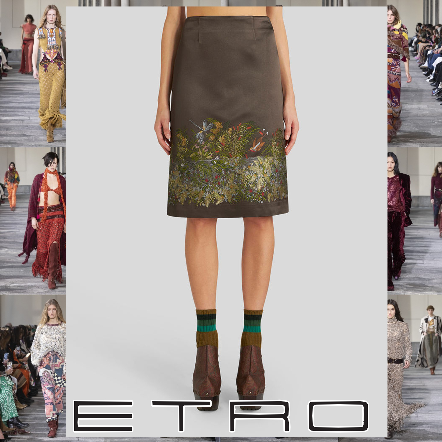 ETRO ランドスケープ ジャカード ミニスカート グリーン