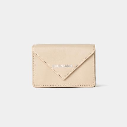 BALENCIAGA Folding Wallets Unisex Plain Leather Folding Wallet Small Wallet Logo