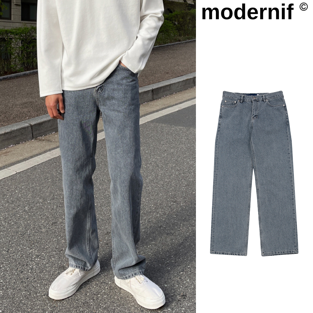 【MODERNIF】Light Gray Semi-Wide Denim Pants