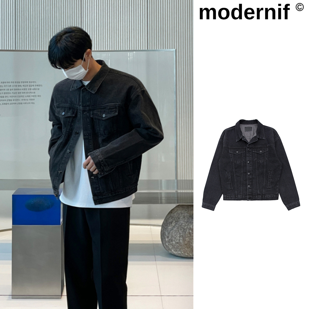【MODERNIF】Latz black blue denim jacket