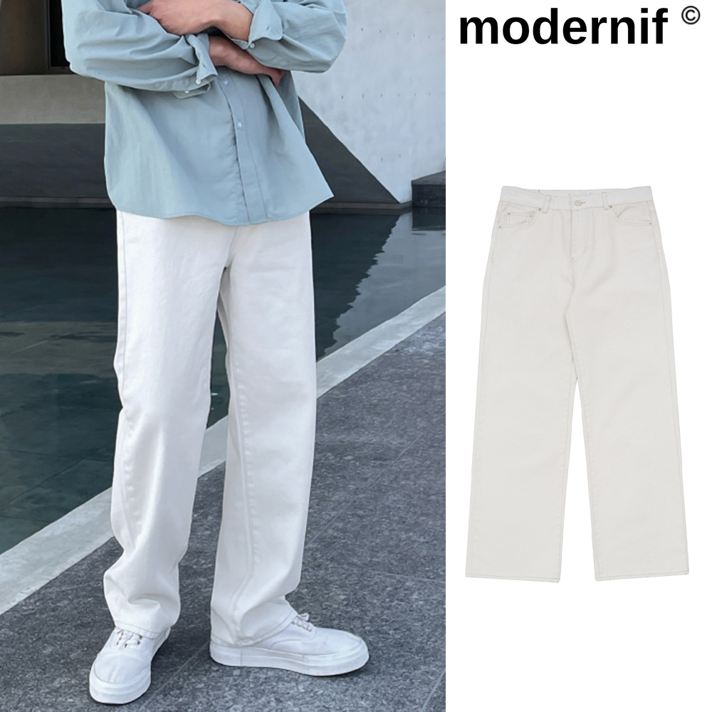 【MODERNIF】Ritz Cream Wide Denim Pants