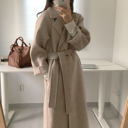 コート ロング丈 無地 ガウンコート ウエストリボン 全3色 韓国
