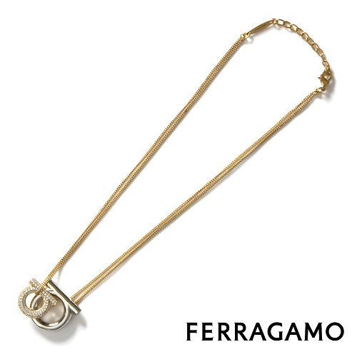 ☆FERRAGAMO☆ GANCINI ネックレス ORO/STR CRYSTAL/SILVER