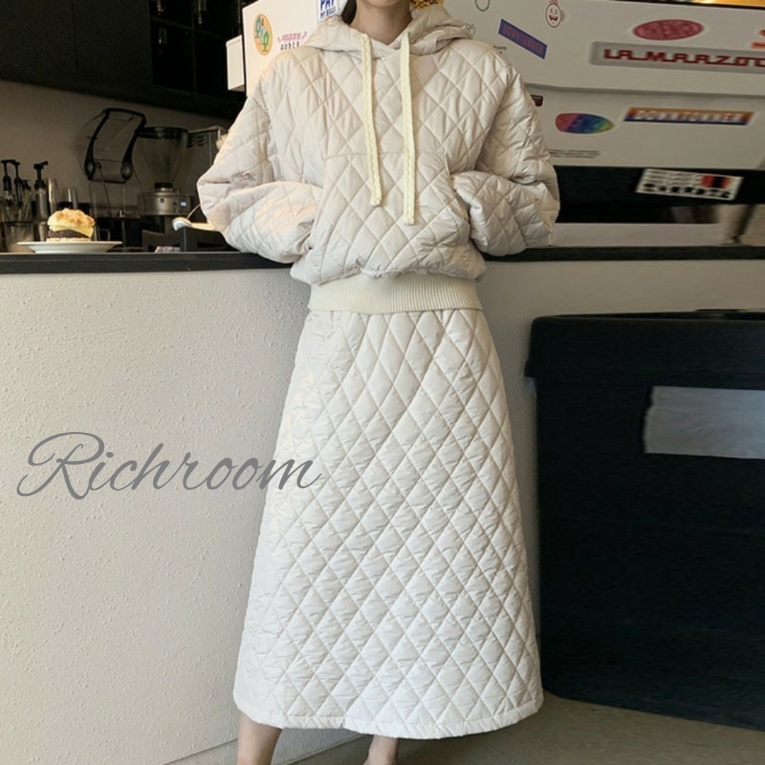 2色◆ セットアップ キルティング  パーカー ＋ スカート 韓国