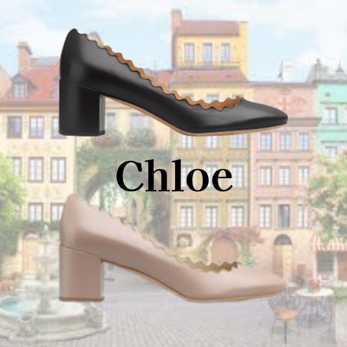 クラシカル Chloe - Chloe レザーパンプス チャンキーヒール 35ハーフ