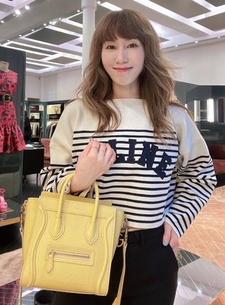 CELINE イタリア製 トリオンフ オールレザーハンドバッグ シボ革 イエロー-