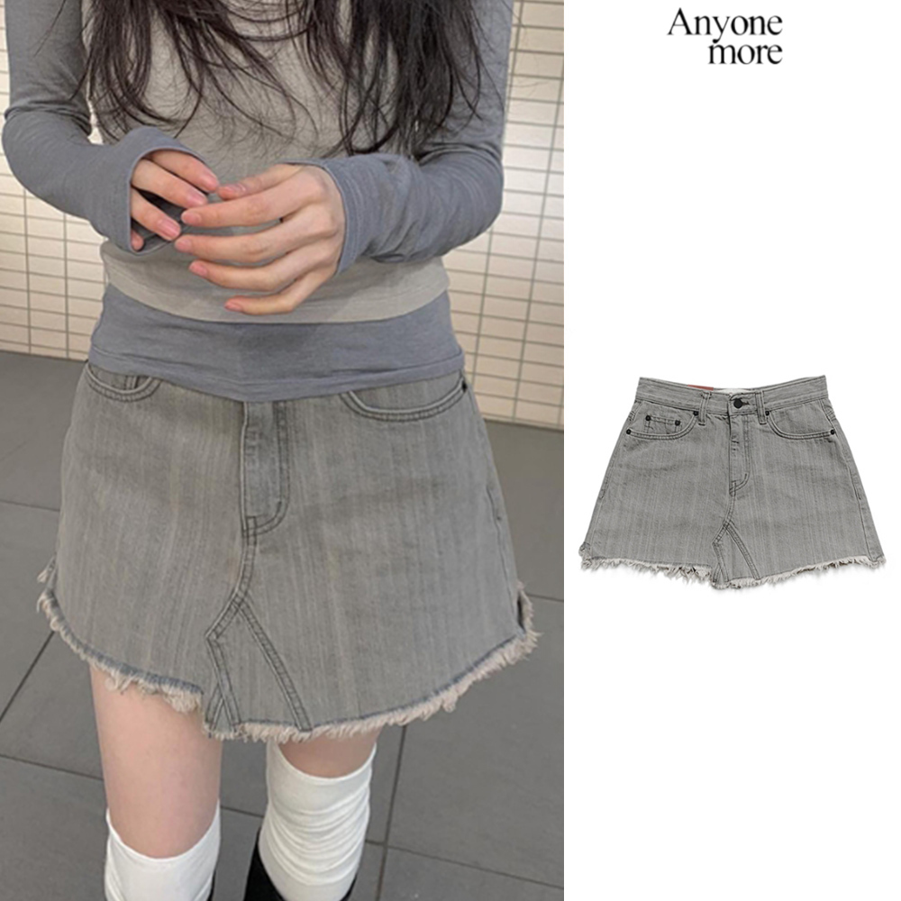 【Anyone more】Teak Grey Washing Grunge Mini Skirt