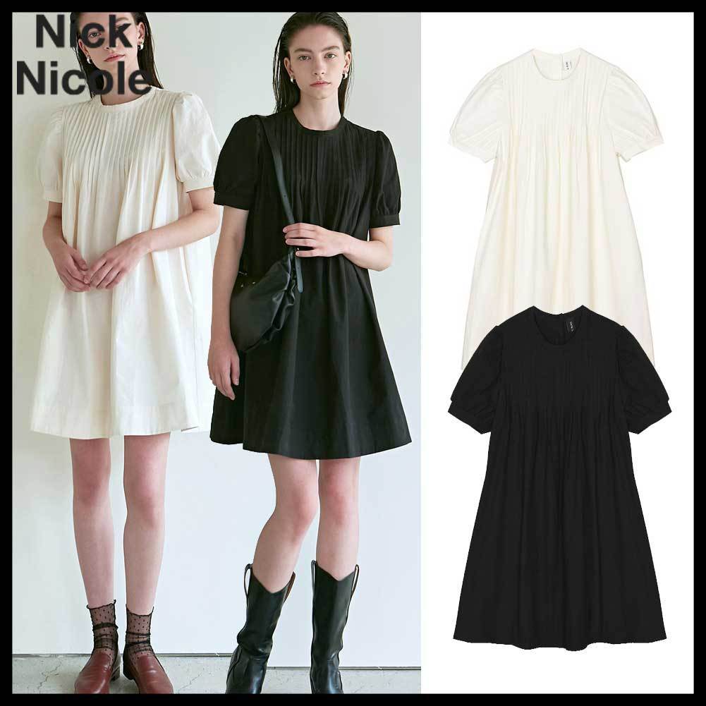 23SS●NICK NICOLE●PINTUCK BUTTON DRESS 半袖 ワンピース 人気