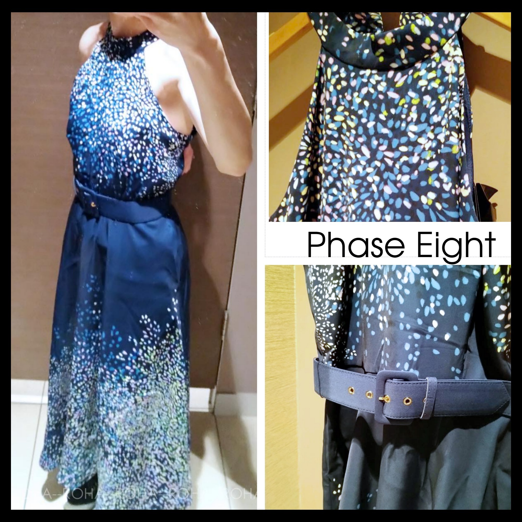 【phase Eight】新作！ Clea プリント ミディ DRESS ベルト NAVY