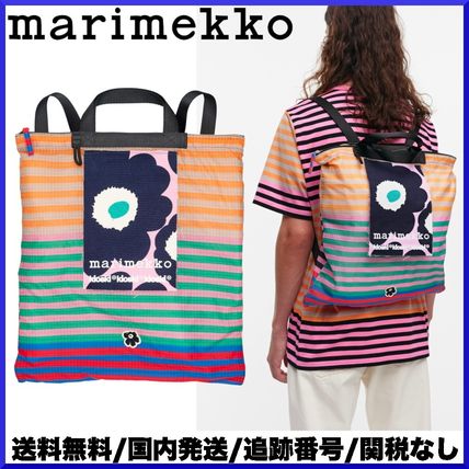 marimekko Backpacks Stripes Flower Patterns Casual Style Unisex Canvas Nylon