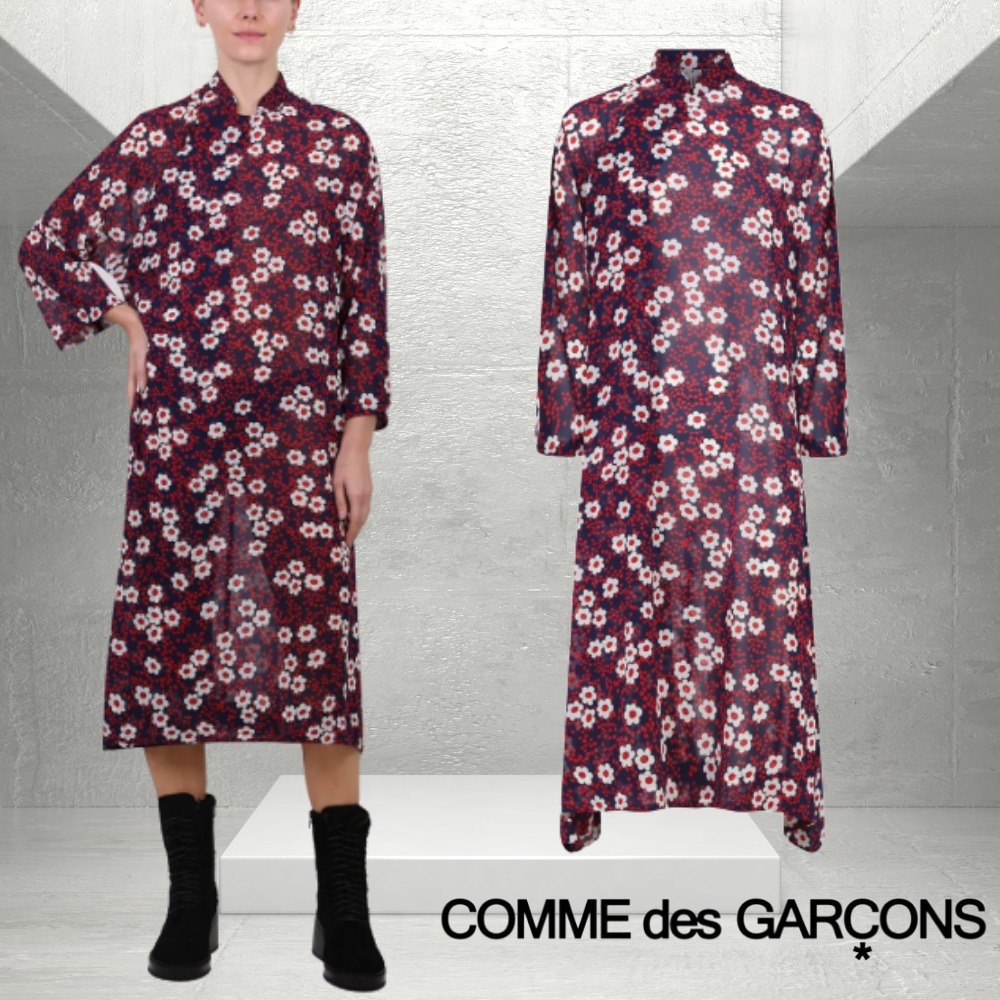 【COMME des GARCONS】フローラル バンドカラー シャツドレス