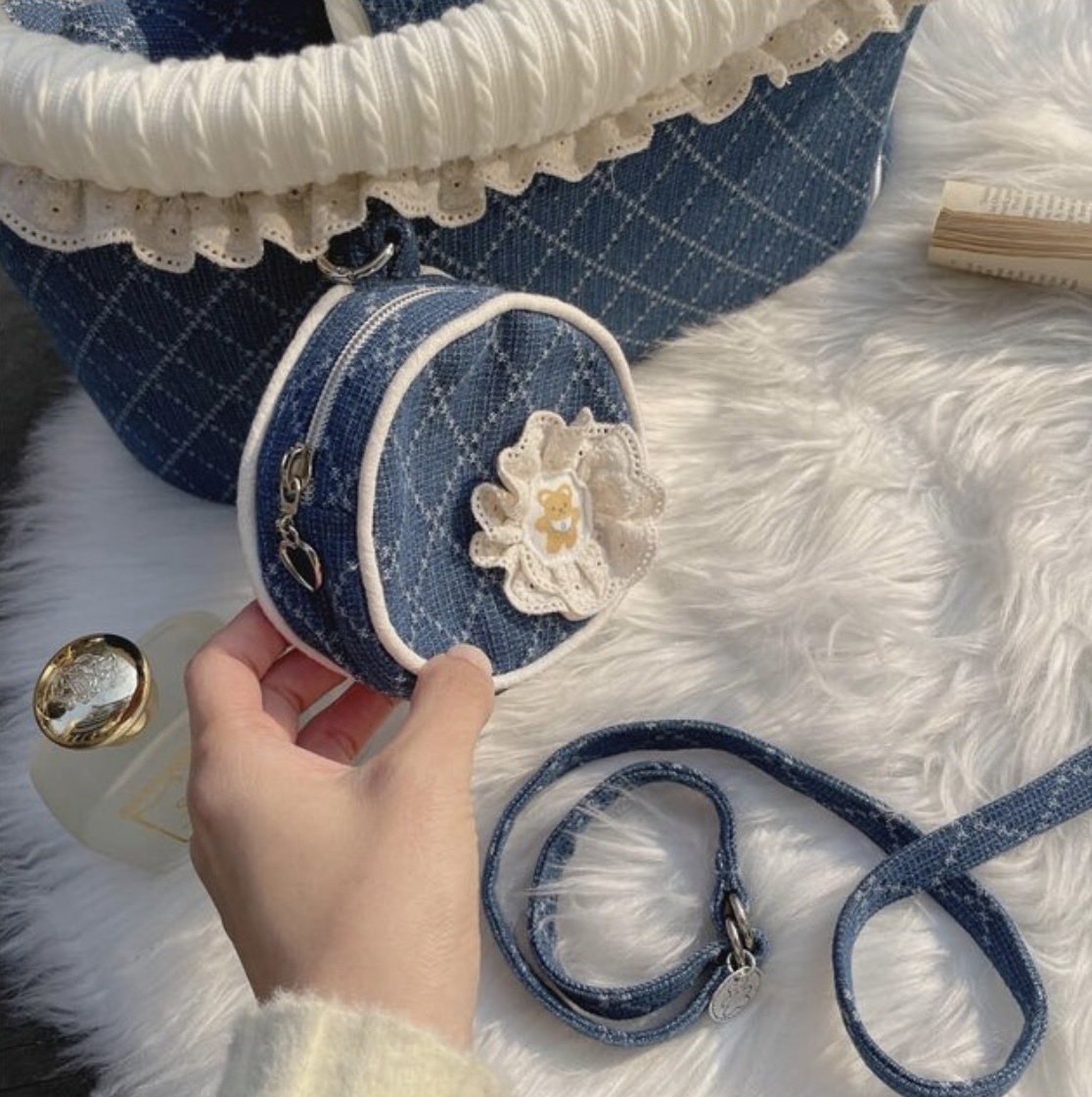 《韓国 BABIANA》AJI BAG TOTO COCO DENIM S ポーチ・リード付