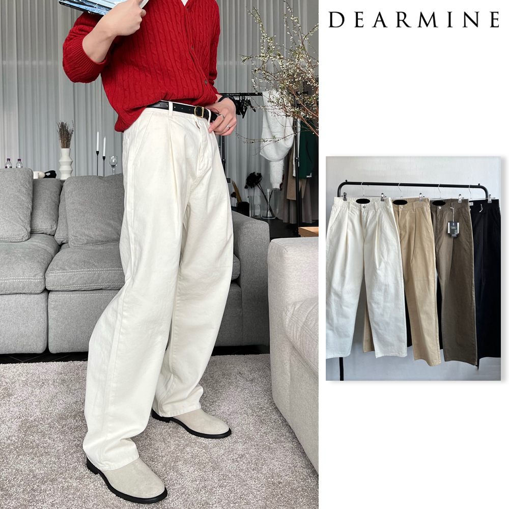 【DEARMINE】Deep one-tuck wide cotton pants