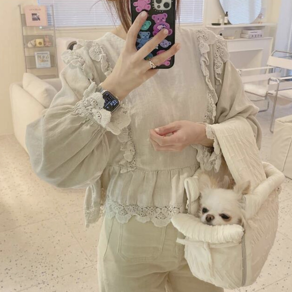 《韓国 BABIANA》AJI BAG TOTO CREAM Sサイズ 犬用キャリー