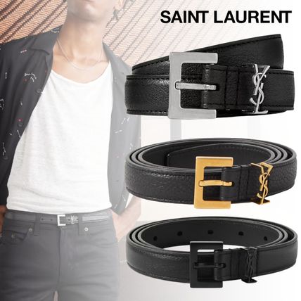 Saint Laurent Belts Blended Fabrics Plain Leather Bridal Logo Belts