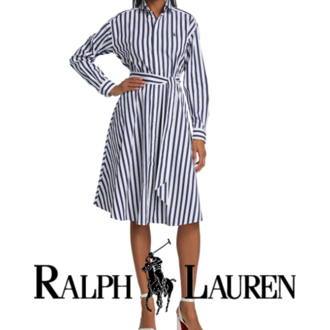 ラルフローレン Ela Belted Stripe Cotton Shirtdress