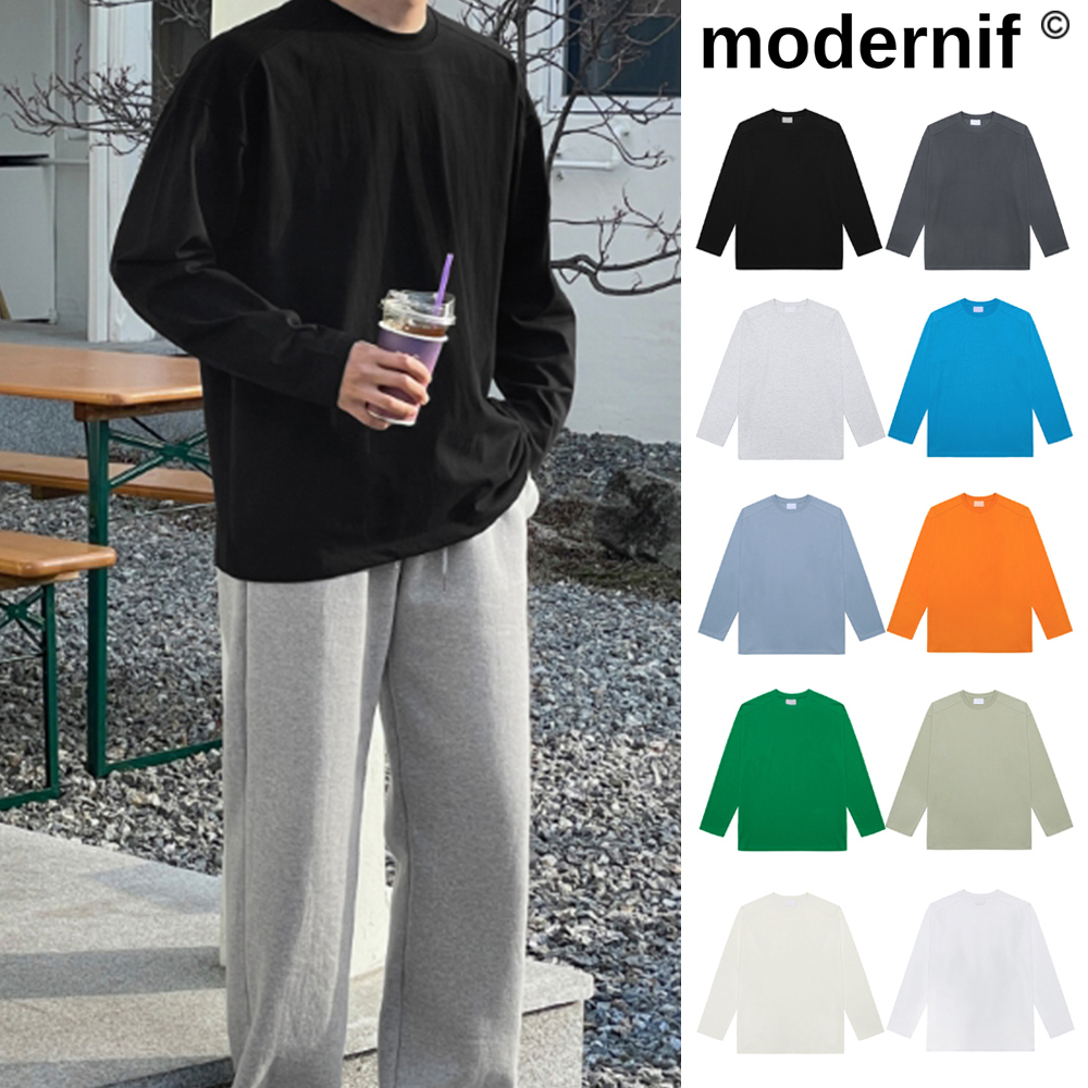 【MODERNIF】Premium USA Cotton Incised Long Sleeve Tee