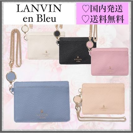 LANVIN en Bleu Card Holders Plain Leather Logo Card Holders