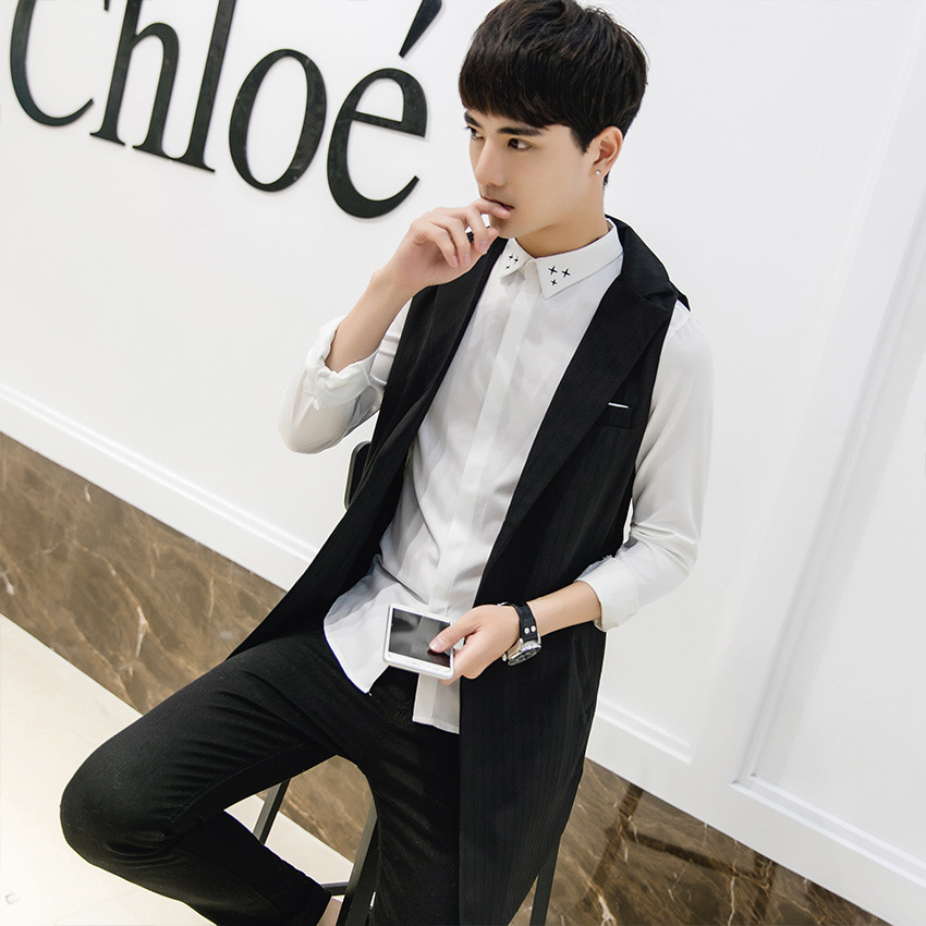 ベスト ジレ 全2色 ロングジレ ロングベスト 韓国 襟付き ~2XL