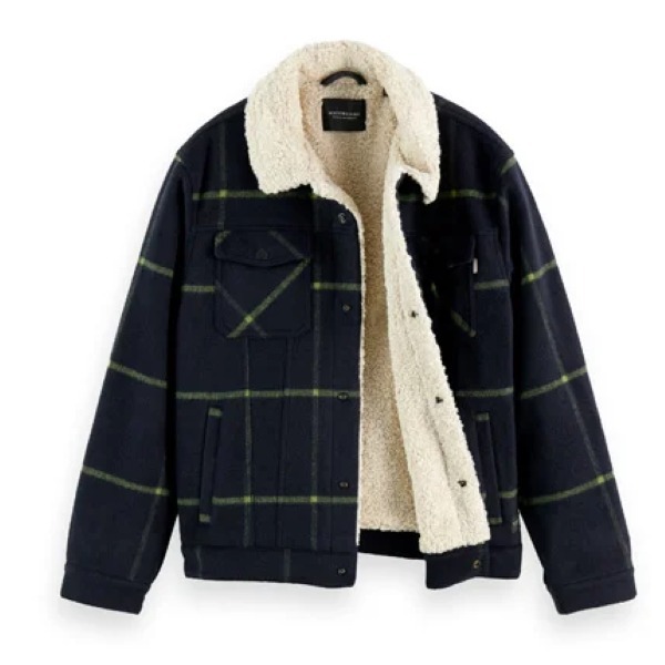“Scotch & Soda” テディファー×チェックジャケット DarkNavy
