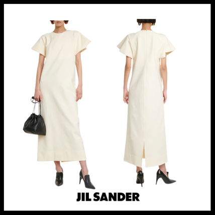 Jil Sander Dresses Crew Neck Casual Style Maxi Plain Long Short Sleeves