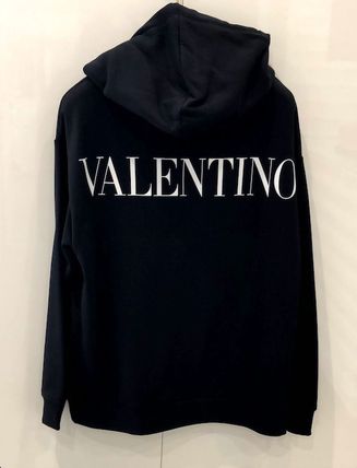 VALENTINO Hoodies Sweat Blended Fabrics Street Style Long Sleeves Plain Cotton