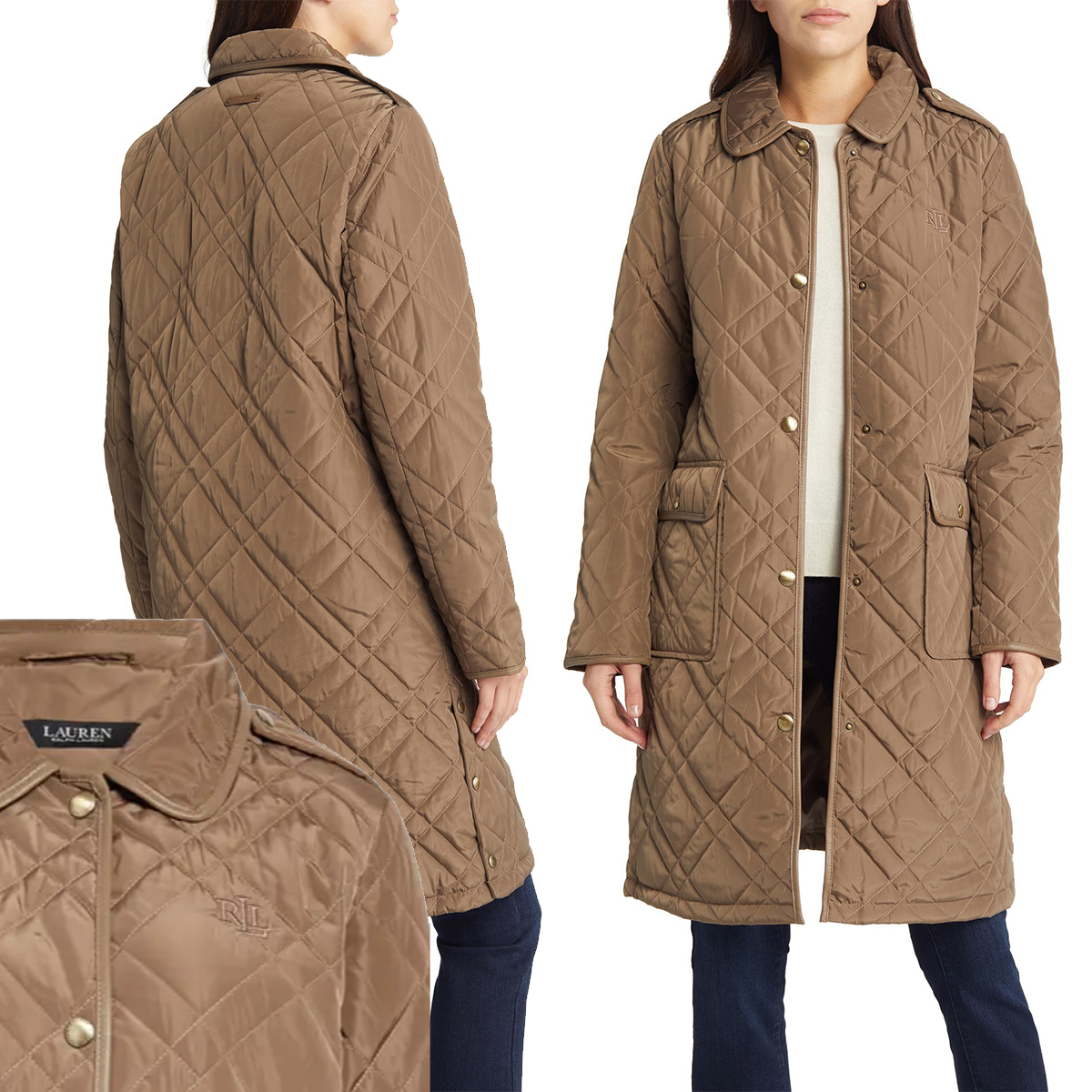 特別価格！ RALPH LAUREN Faux Leather Trim Quilted Coat