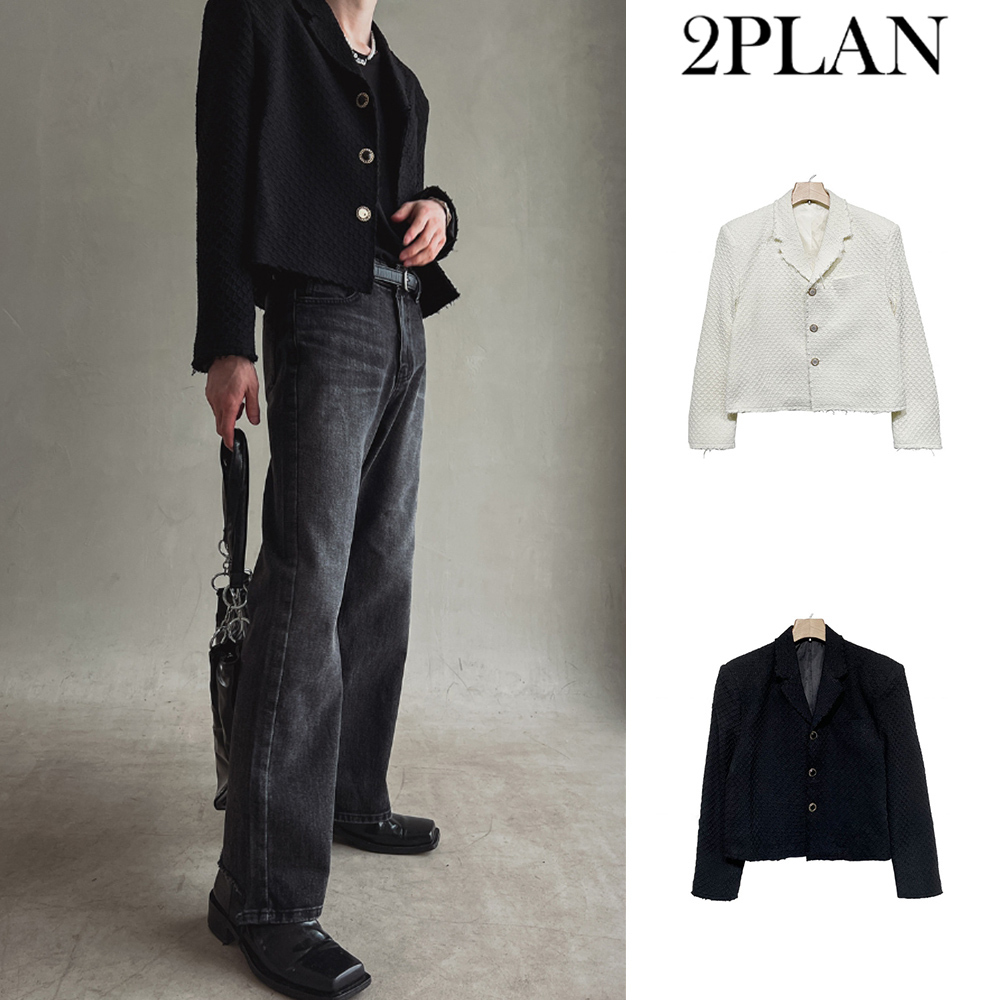 【2plan】Lambus crop tweed jacket