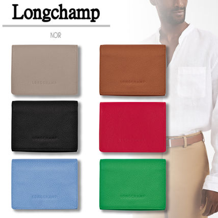 Longchamp Card Holders Unisex Street Style Plain Leather Small Wallet Bridal Logo