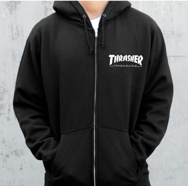 【THRASHER】 THRASHER LOGO ZIP HOOD - BLACK
