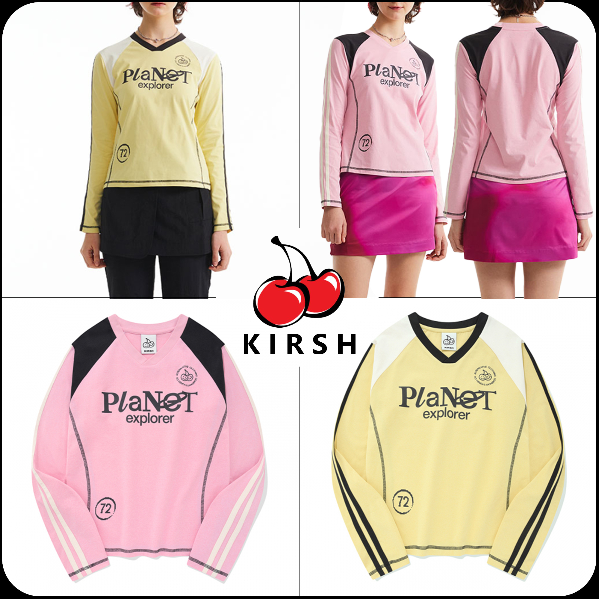 [ KIRSH ]★DOODLE CHERRY SPORTS JERSEY LONG SLEEVE T-SHIRT