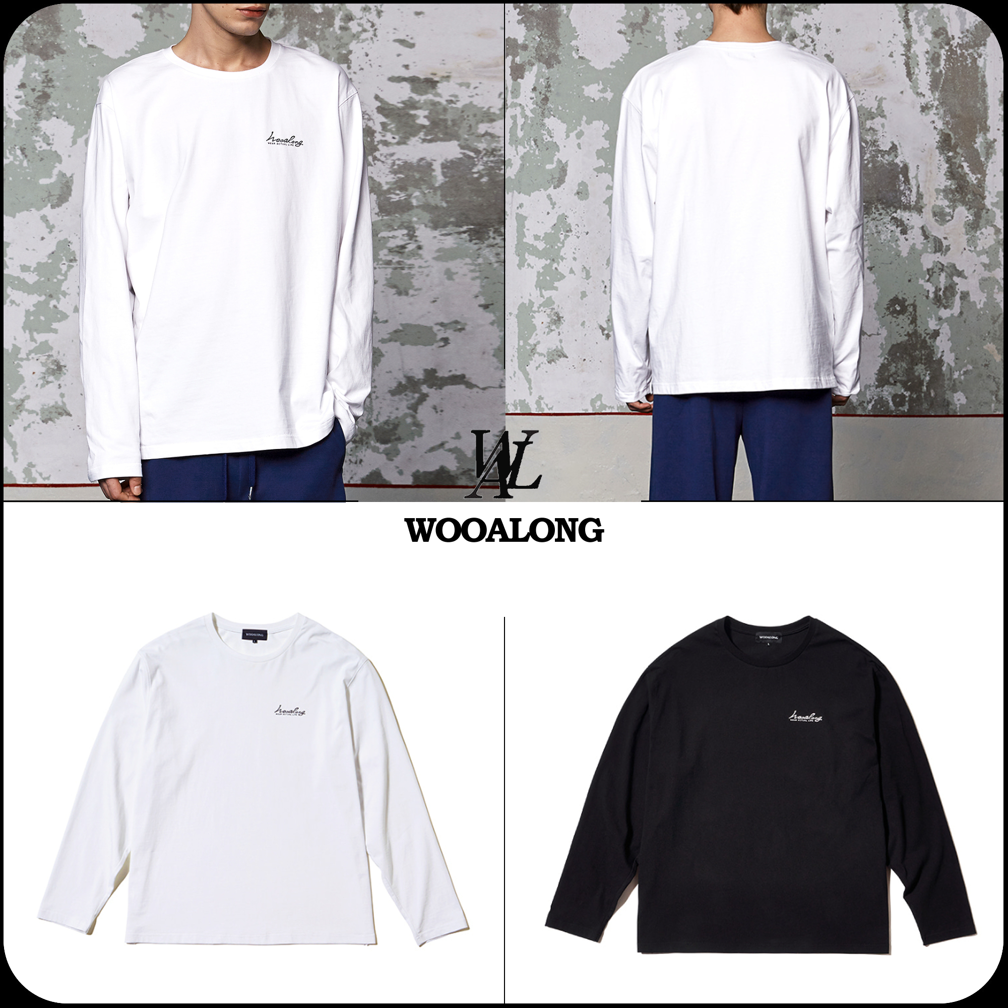[WOOALONG]★ Cursive lettering relax long sleeve