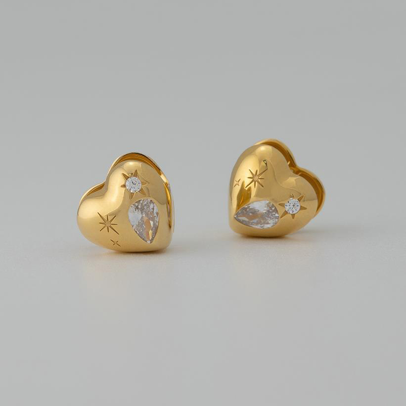 TATIANA】(Silver925) Witty Cubic Heart Onetouch☆ピアス