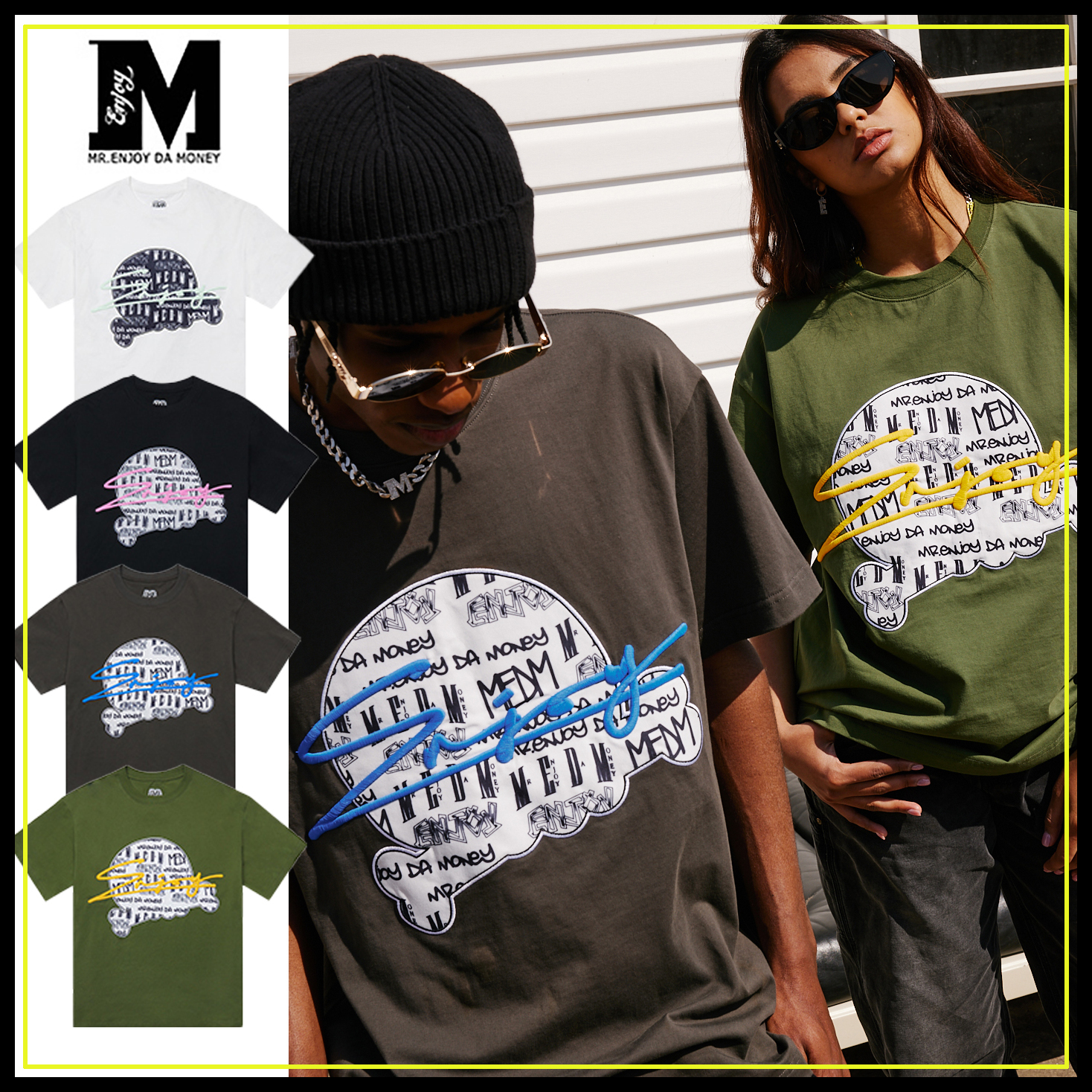 MEDM Tシャツ 綿 プリント ロゴ刺繍 スカル カジュアル 男女兼用