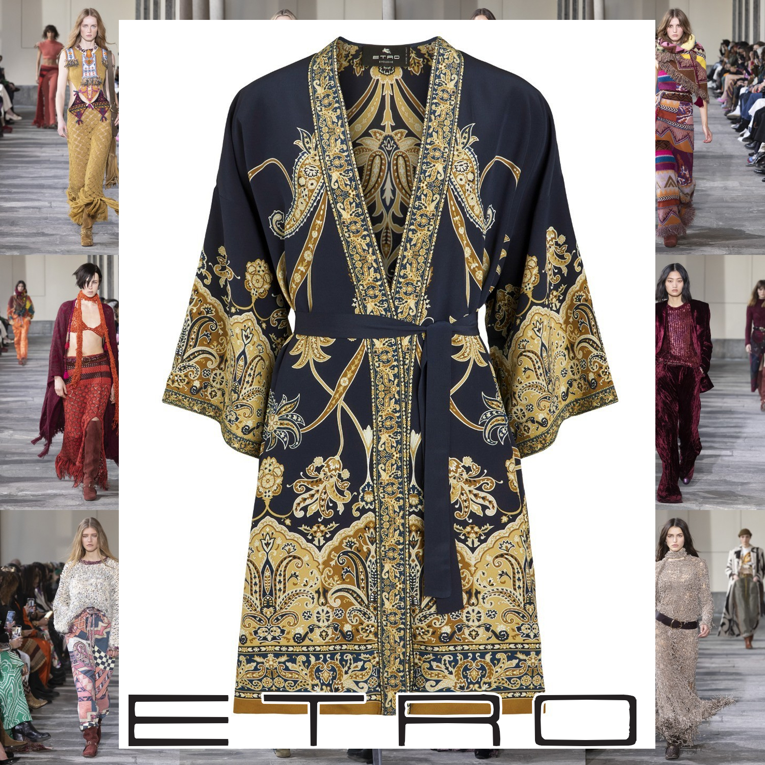 ETRO ペイズリー ポンチョ ネイビー
