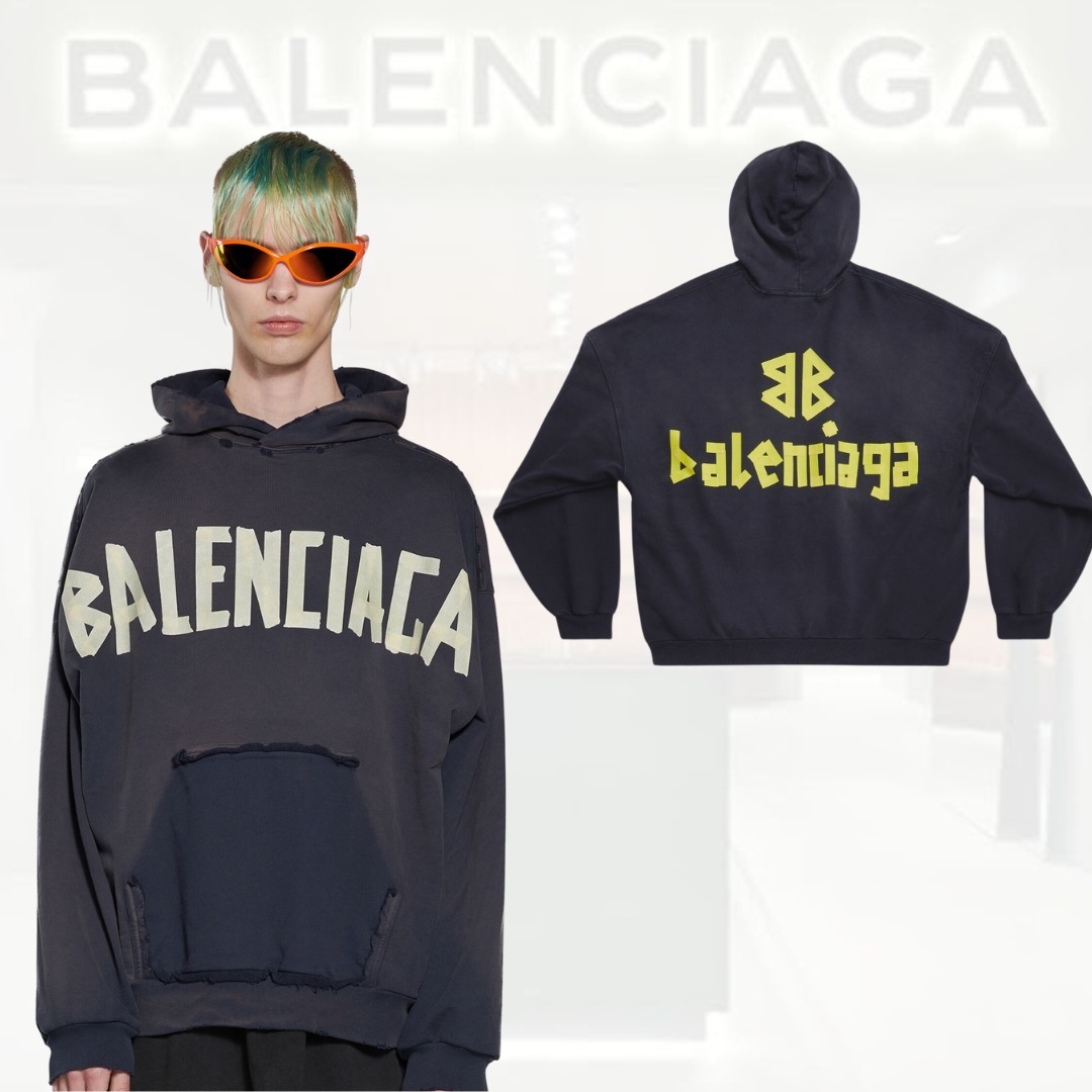 送料込+BALENCIAGA+TAPE TYPE RIPPED POCKETフーディ