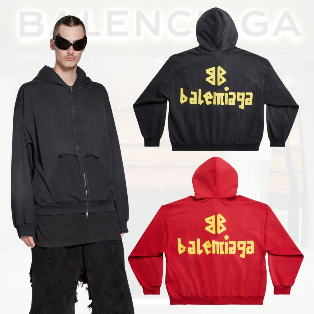 送料込+BALENCIAGA+TAPE TYPE RIPPED POCKETフーディ