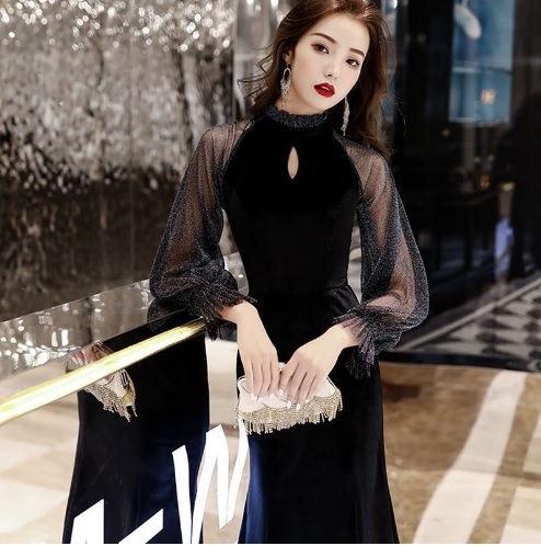 ドレス シースルー セクシー 韓国 黒 ワンピース 結婚式 ~XL